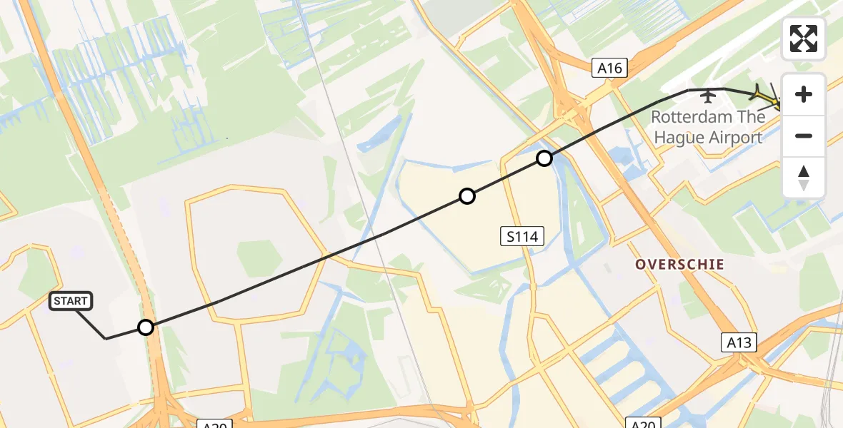 Routekaart van de vlucht: Lifeliner 2 naar Rotterdam The Hague Airport, Brandenburgbaan