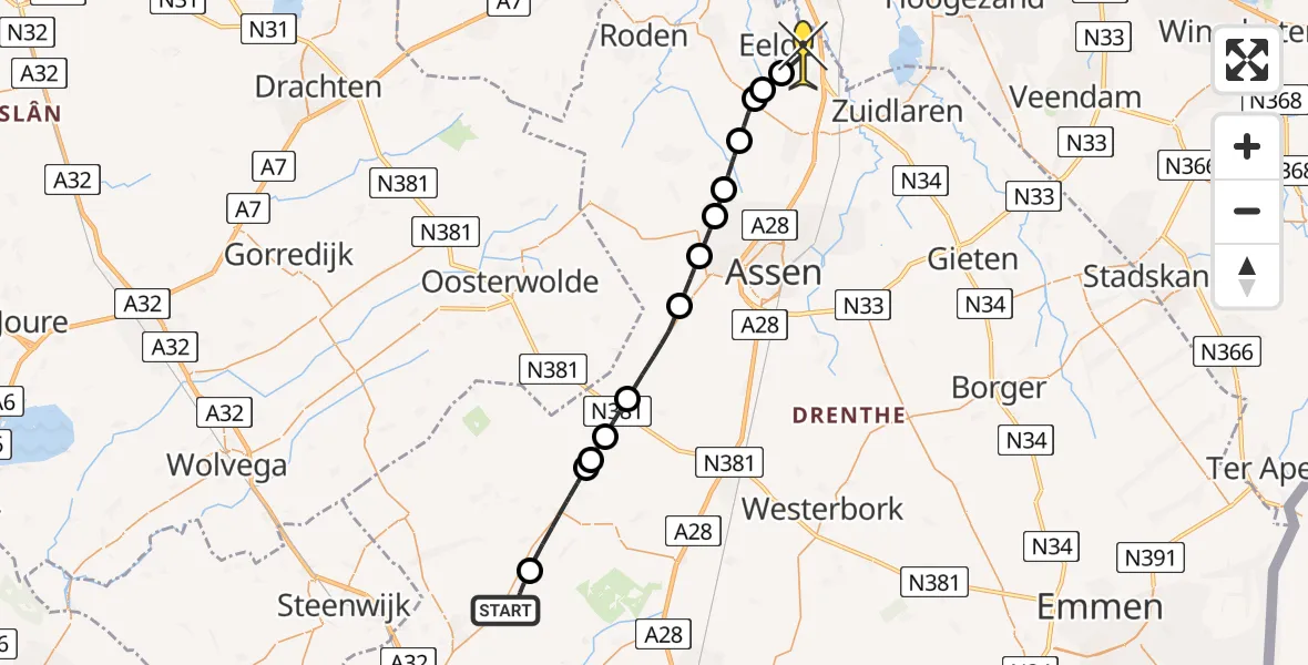 Routekaart van de vlucht: Lifeliner 4 naar Groningen Airport Eelde, Machlaan