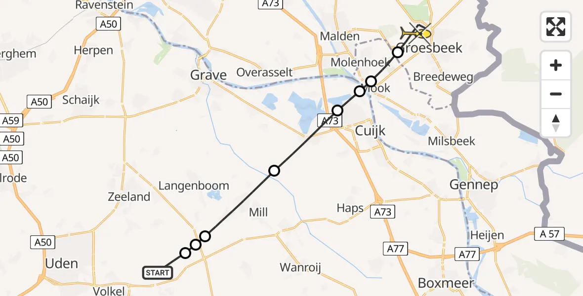Routekaart van de vlucht: Lifeliner 3 naar Groesbeek, J. Meesterslaan