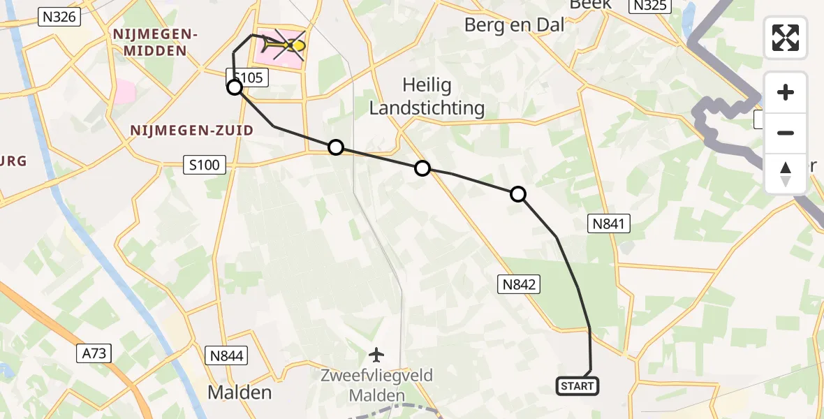 Routekaart van de vlucht: Lifeliner 3 naar Radboud Universitair Medisch Centrum, Geert Grooteplein Zuid