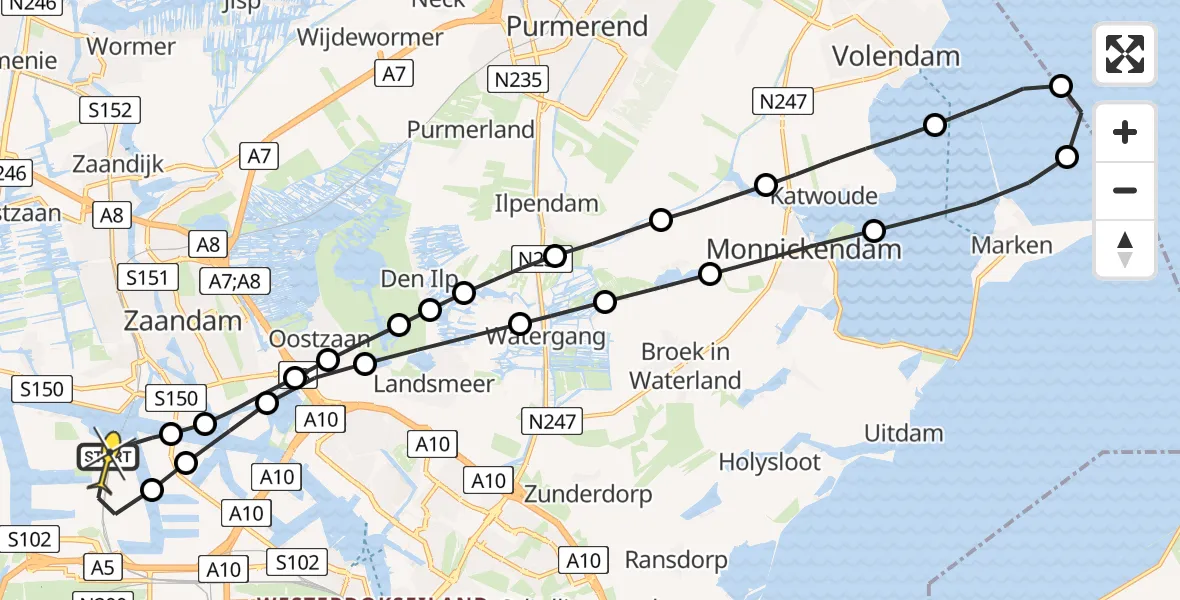 Routekaart van de vlucht: Lifeliner 1 naar Amsterdam Heliport, Hornweg