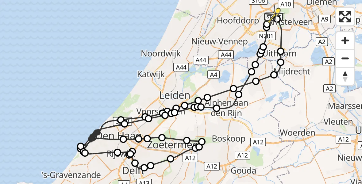 Routekaart van de vlucht: Politiehelikopter naar Schiphol, Loevesteinse Randweg
