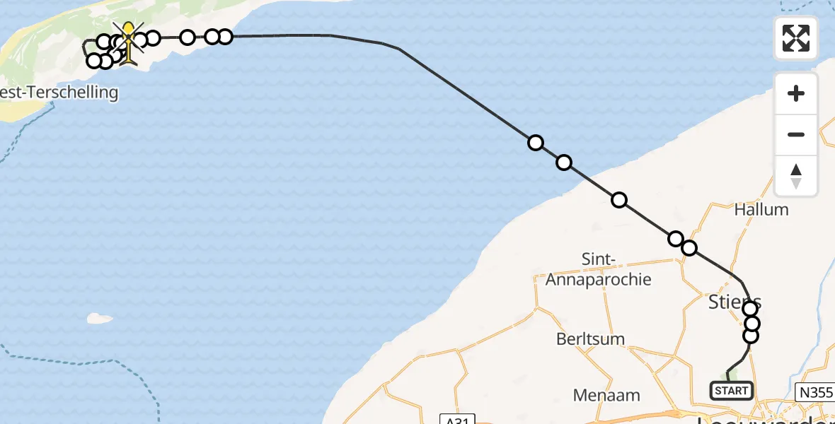Routekaart van de vlucht: Ambulanceheli naar Midsland, Kallandspad