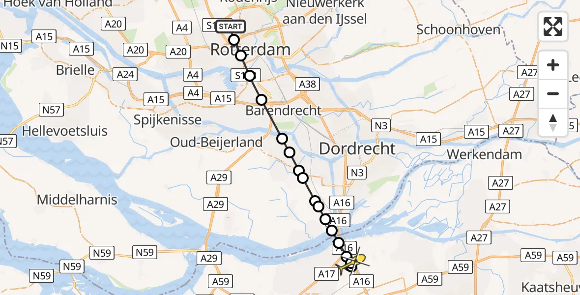 Routekaart van de vlucht: Lifeliner 2 naar Zevenbergschen Hoek, Van der Duijn van Maasdamweg