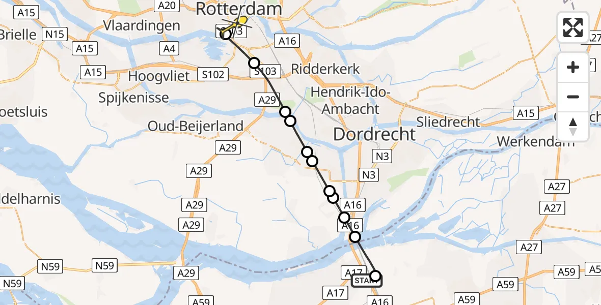 Routekaart van de vlucht: Lifeliner 2 naar Erasmus MC, Westzeedijk
