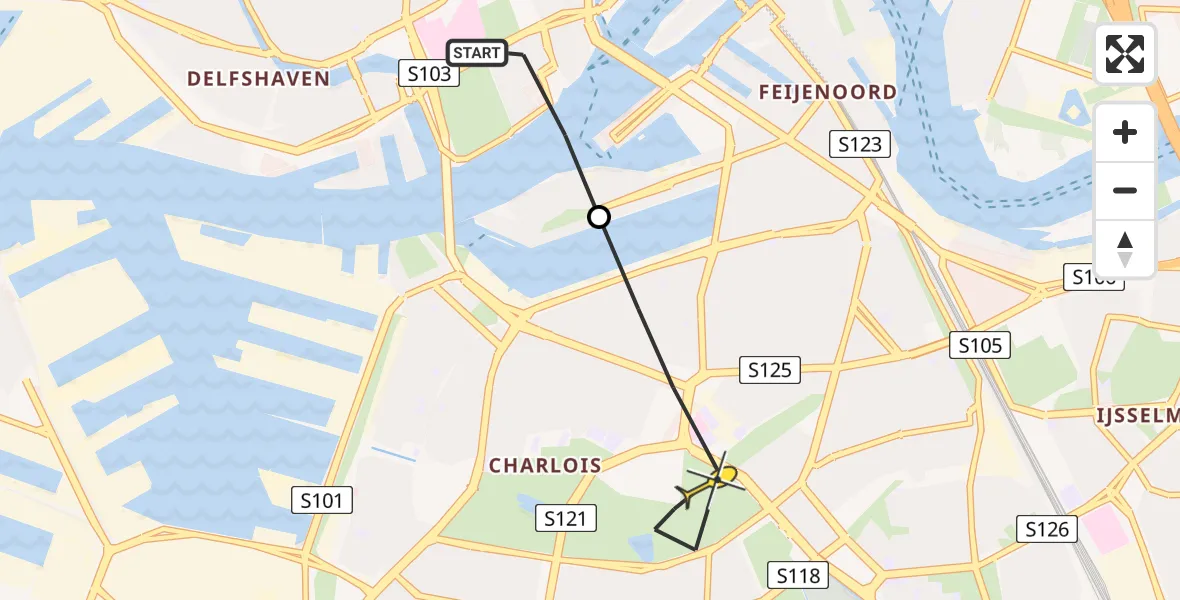 Routekaart van de vlucht: Lifeliner 2 naar Rotterdam, Vaanweide
