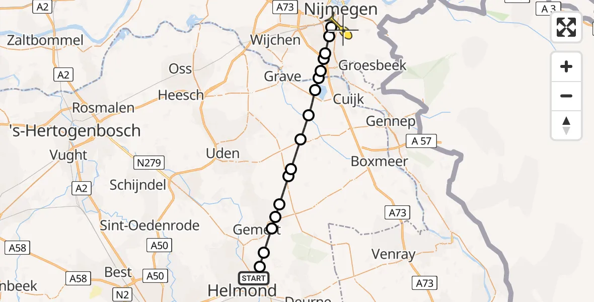 Routekaart van de vlucht: Lifeliner 3 naar Radboud Universitair Medisch Centrum, Geert Grooteplein Zuid