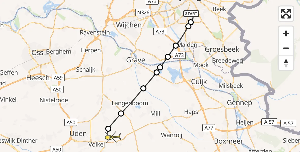 Routekaart van de vlucht: Lifeliner 3 naar Vliegbasis Volkel, Zeelandsedijk