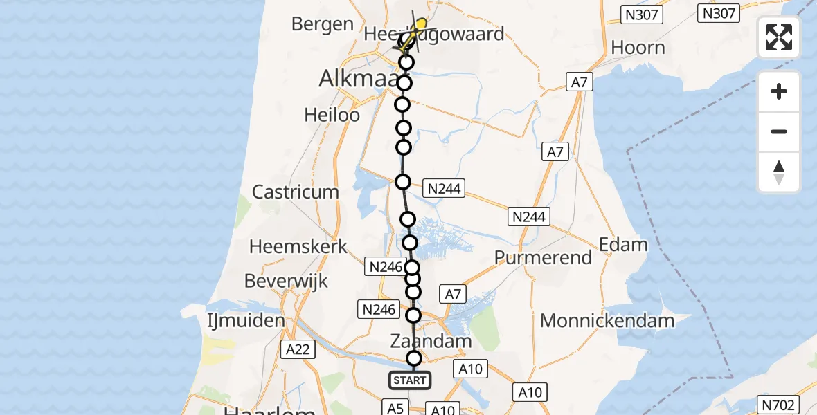 Routekaart van de vlucht: Lifeliner 1 naar Heerhugowaard, Abe Bonnemaweg