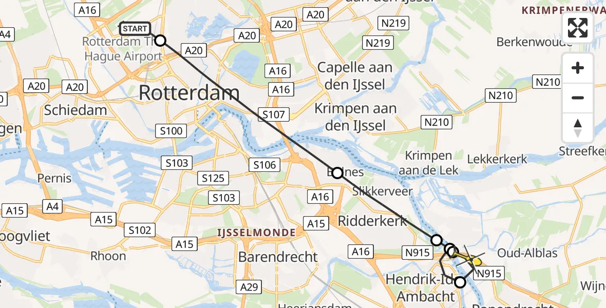 Routekaart van de vlucht: Lifeliner 2 naar Alblasserdam, Kabelbaan