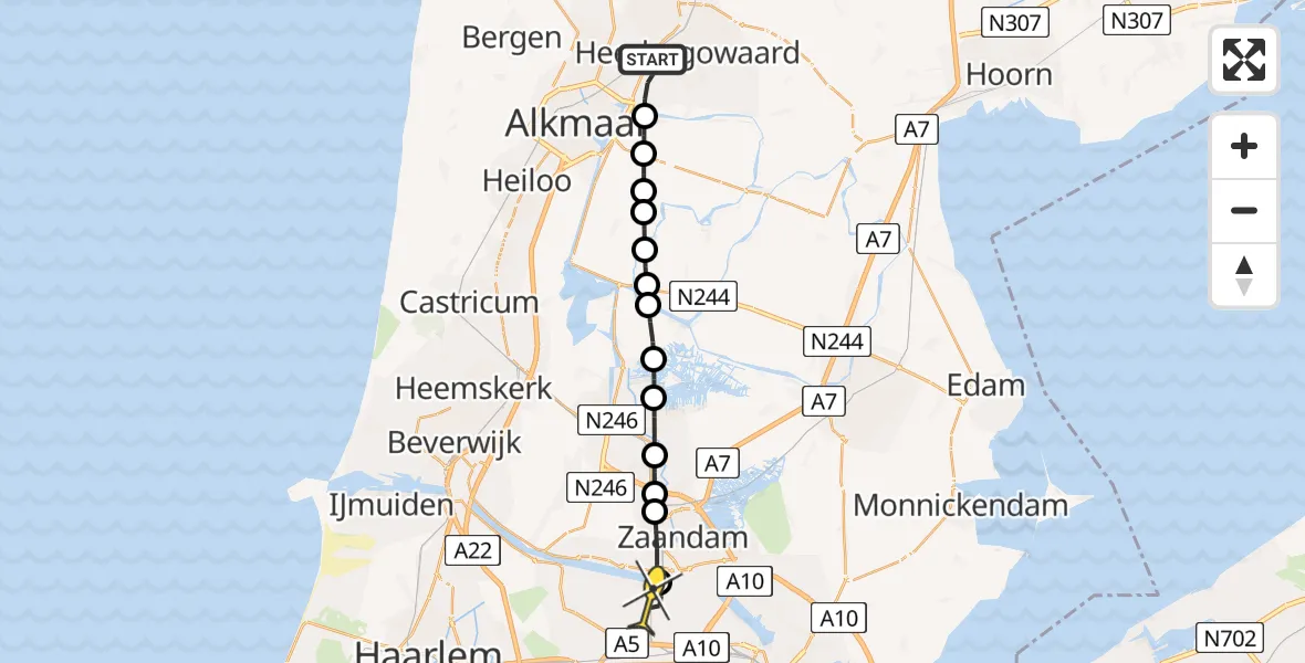 Routekaart van de vlucht: Lifeliner 1 naar Amsterdam Heliport, Hornweg