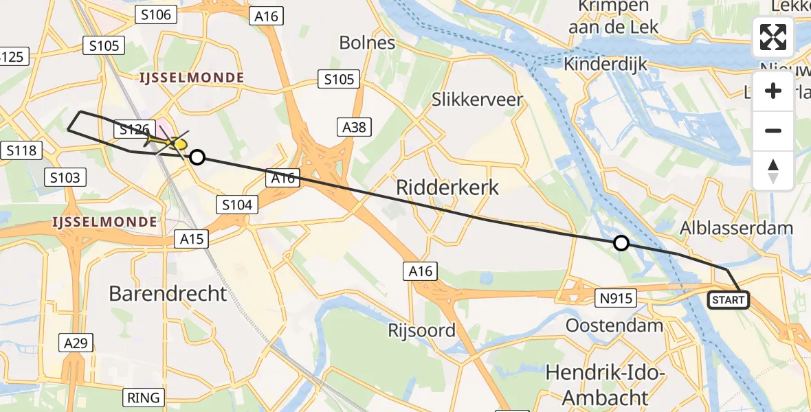 Routekaart van de vlucht: Lifeliner 2 naar Rotterdam, Stolwijkstraat