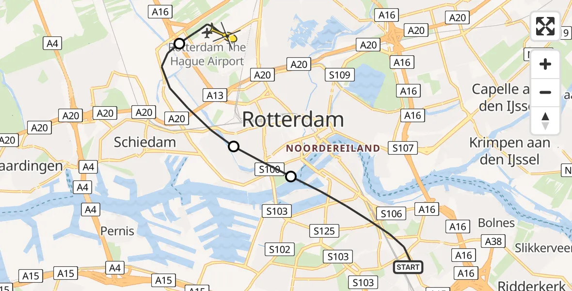 Routekaart van de vlucht: Lifeliner 2 naar Rotterdam The Hague Airport, Brandenburgbaan