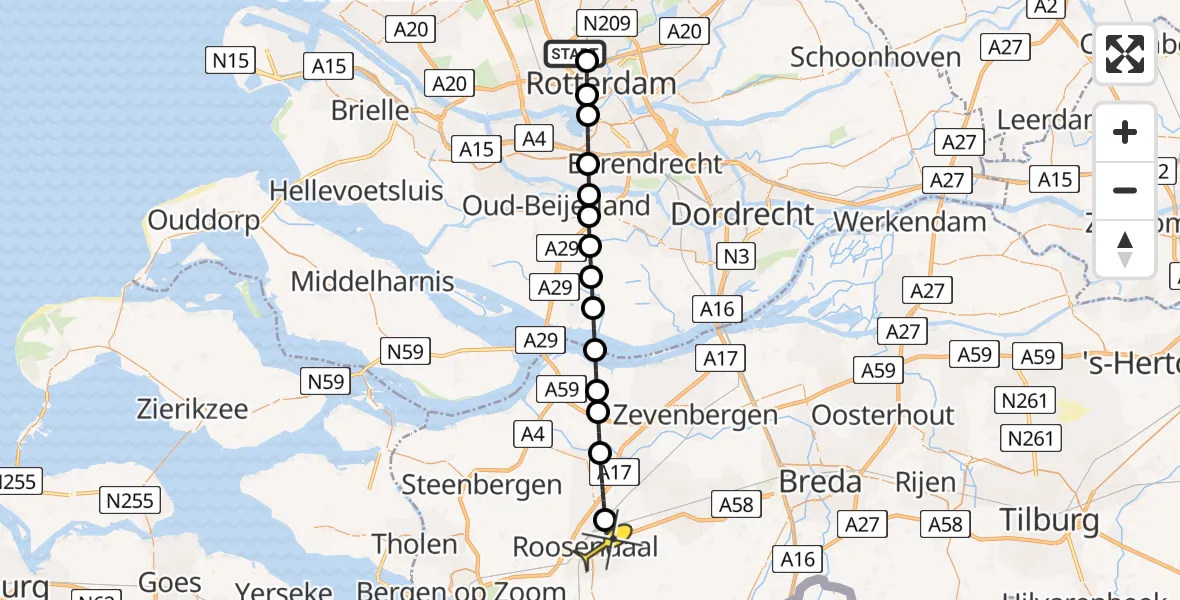 Routekaart van de vlucht: Lifeliner 2 naar Roosendaal, Majoppepad