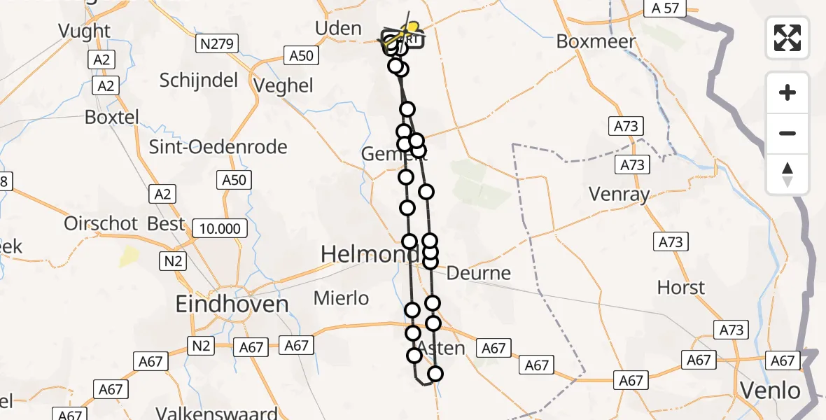 Routekaart van de vlucht: Lifeliner 3 naar Vliegbasis Volkel, Zeelandsedijk
