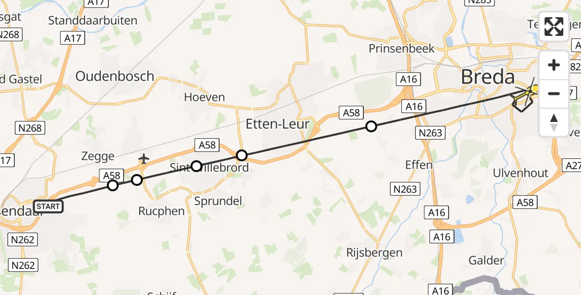 Routekaart van de vlucht: Lifeliner 2 naar Breda, Jel van der Sandelaan