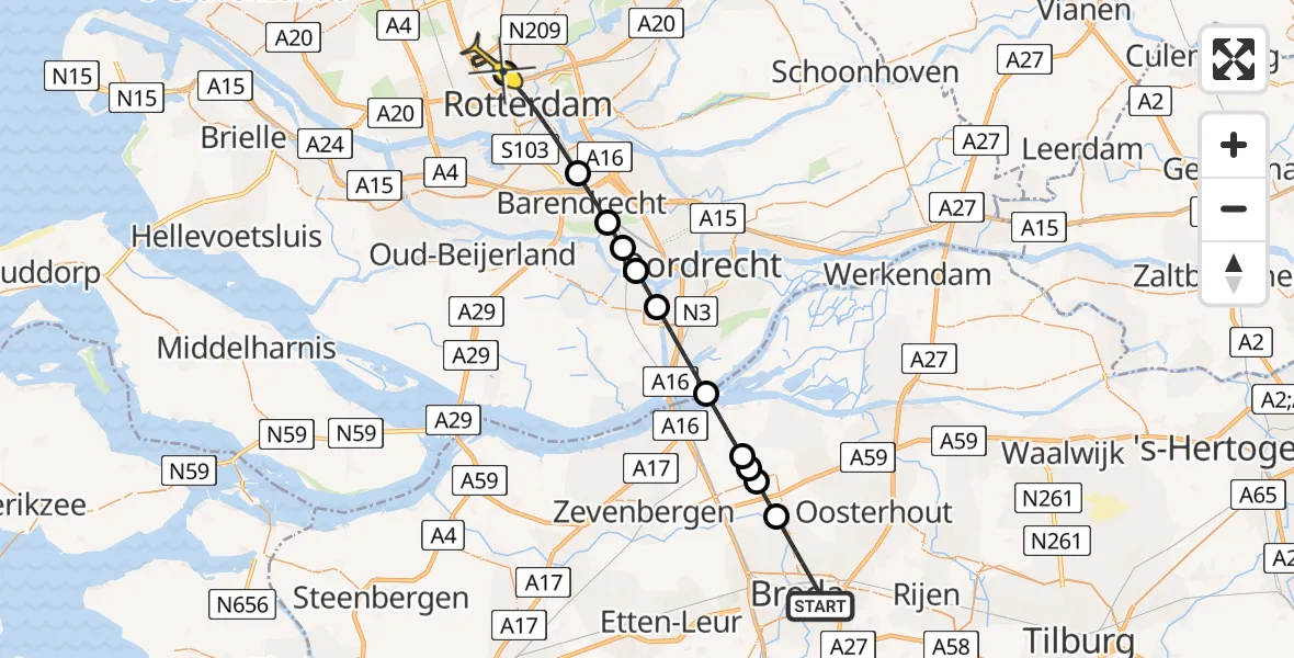 Routekaart van de vlucht: Lifeliner 2 naar Rotterdam The Hague Airport, Brandenburgbaan