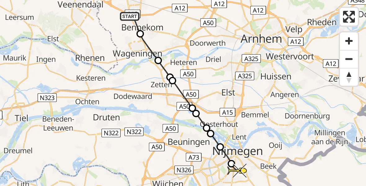 Routekaart van de vlucht: Lifeliner 3 naar Radboud Universitair Medisch Centrum, Geert Grooteplein Zuid