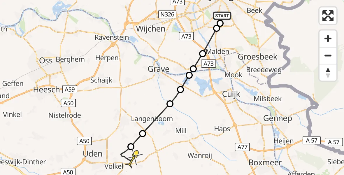 Routekaart van de vlucht: Lifeliner 3 naar Vliegbasis Volkel, Zeelandsedijk