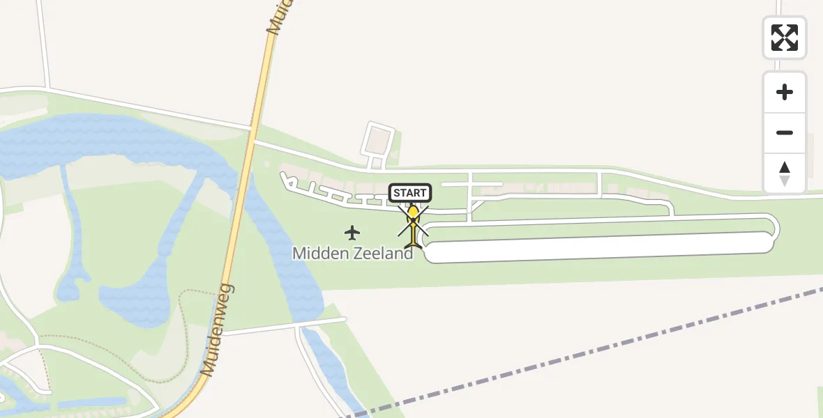 Routekaart van de vlucht: Kustwachthelikopter naar Vliegveld Midden-Zeeland, Calandweg