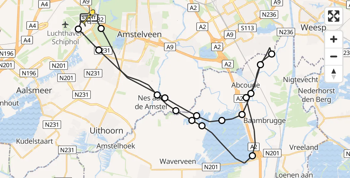 Routekaart van de vlucht: Politieheli naar Schiphol, Thermiekstraat