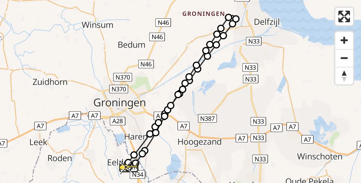 Routekaart van de vlucht: Lifeliner 4 naar Groningen Airport Eelde, Machlaan