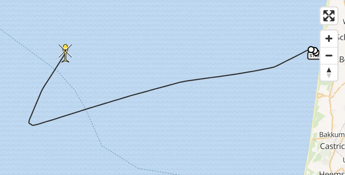 Routekaart van de vlucht: Kustwachthelikopter naar 