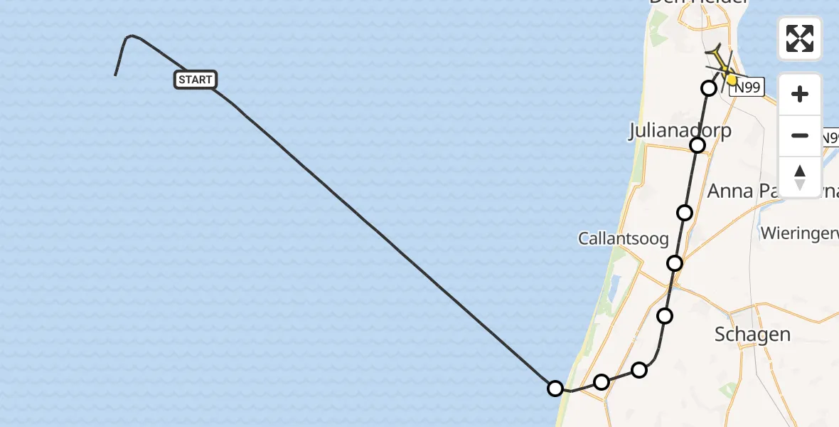 Routekaart van de vlucht: Kustwachthelikopter naar Vliegveld De Kooy, Luchthavenweg