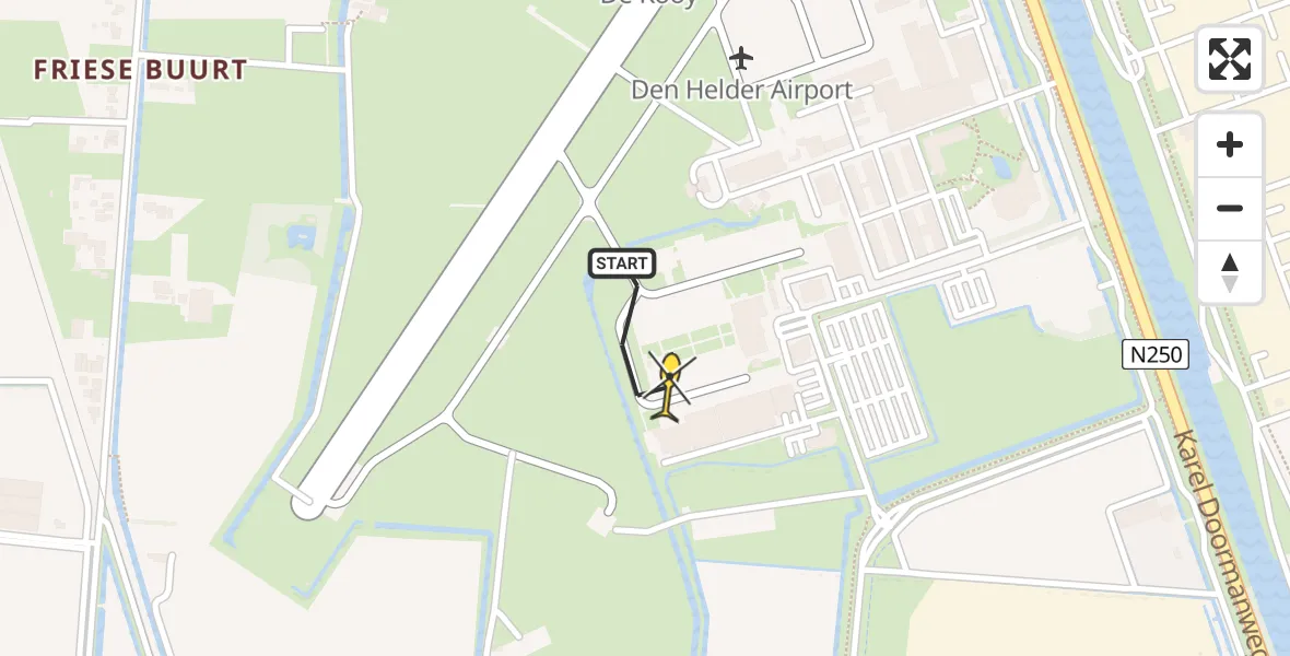 Routekaart van de vlucht: Kustwachthelikopter naar Vliegveld De Kooy, Luchthavenweg