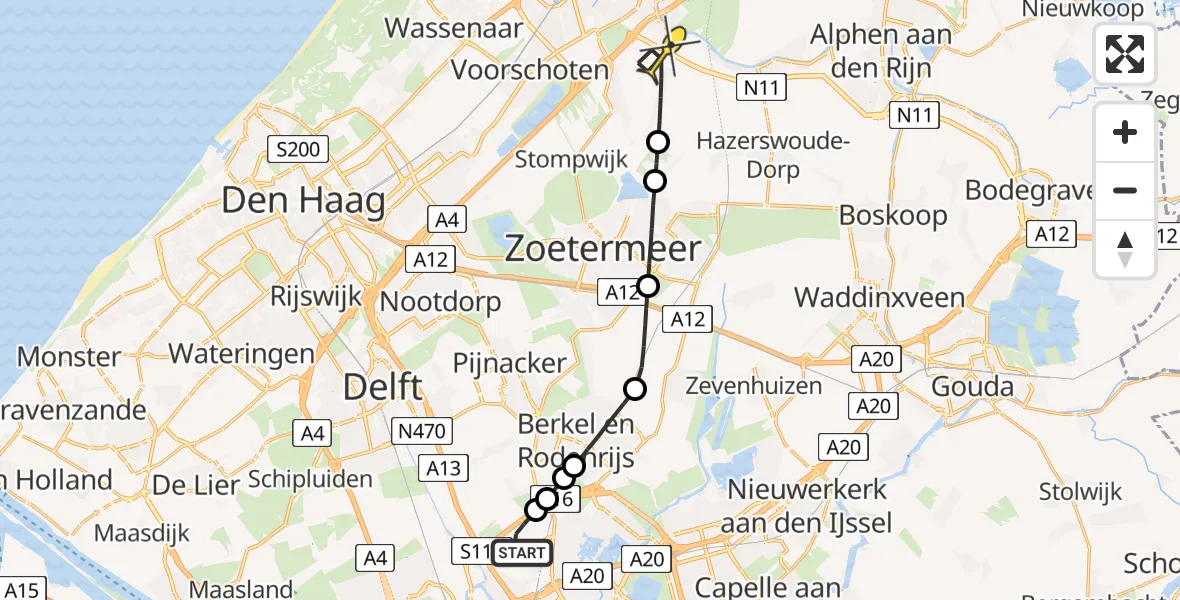 Routekaart van de vlucht: Lifeliner 2 naar Zoeterwoude, Ommedijkseweg