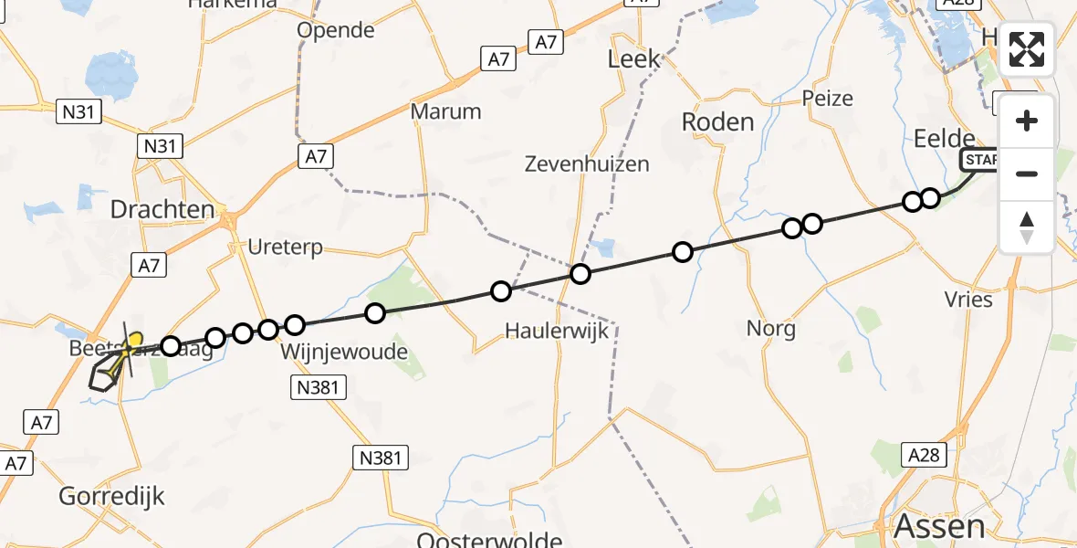 Routekaart van de vlucht: Lifeliner 4 naar Beetsterzwaag, Gerdyksterwei