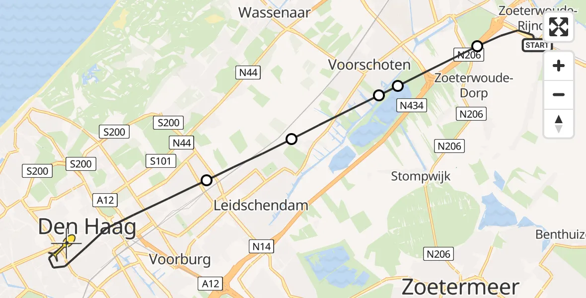 Routekaart van de vlucht: Lifeliner 2 naar Den Haag, Blekerslaan