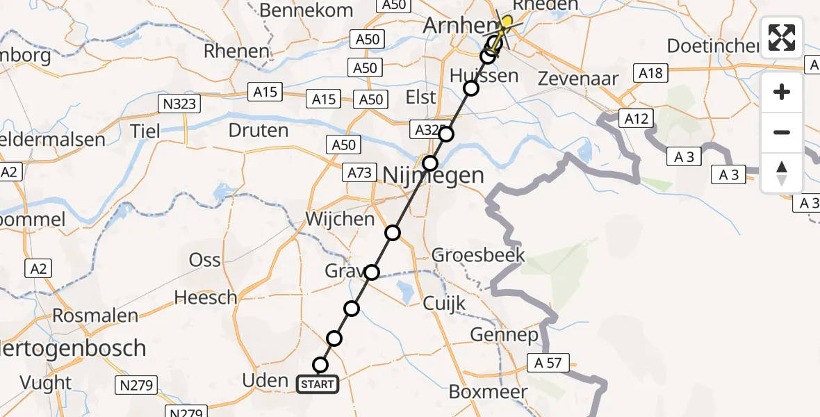 Routekaart van de vlucht: Lifeliner 3 naar Arnhem, Meander