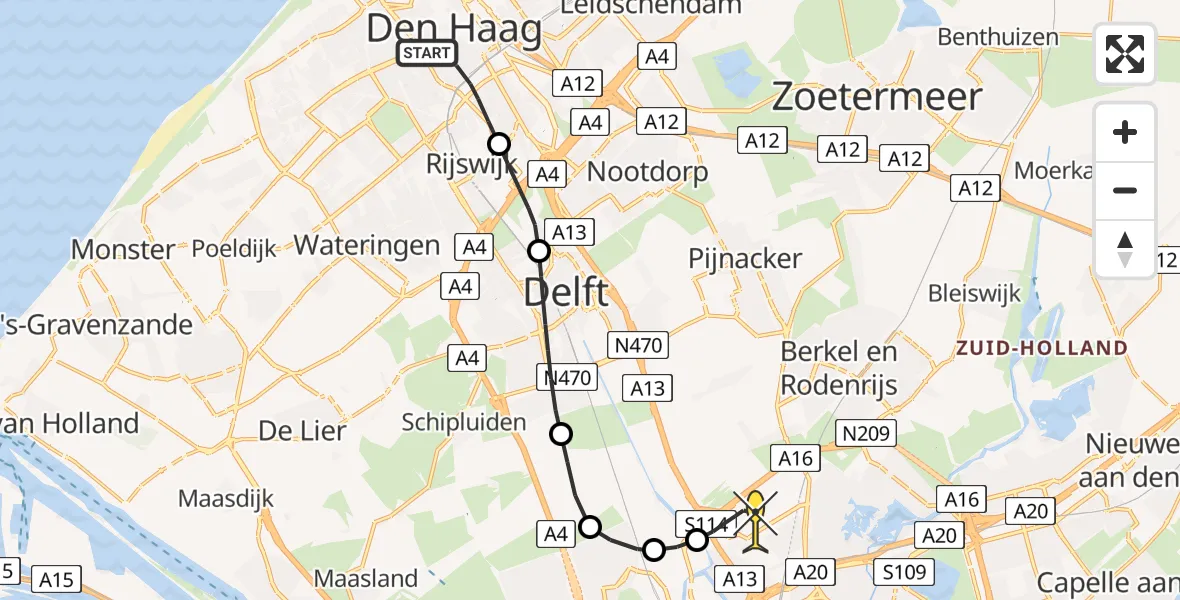 Routekaart van de vlucht: Lifeliner 2 naar Rotterdam The Hague Airport, Fornebubaan