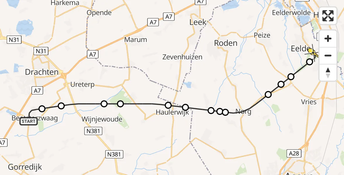 Routekaart van de vlucht: Lifeliner 4 naar Groningen Airport Eelde, Machlaan