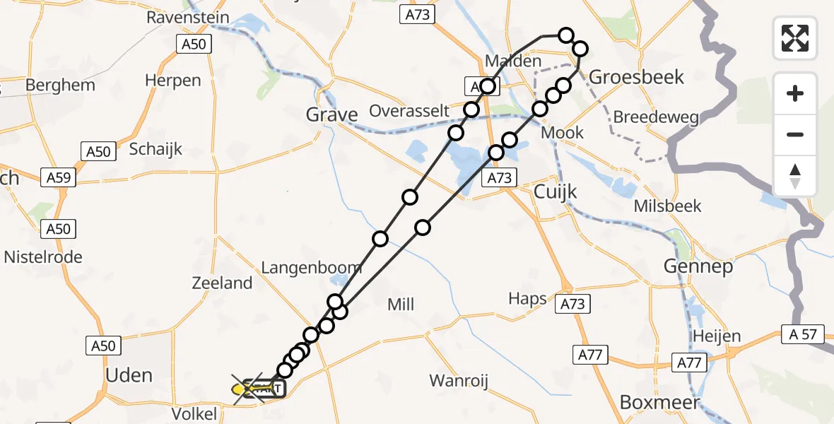 Routekaart van de vlucht: Lifeliner 3 naar Vliegbasis Volkel, Zeelandsedijk