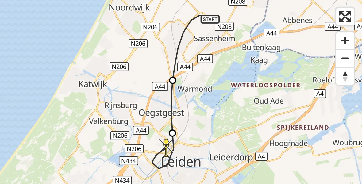 Routekaart van de vlucht: Lifeliner 1 naar Leiden, Albinusdreef