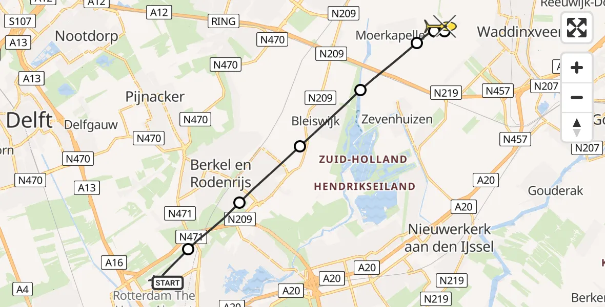 Routekaart van de vlucht: Lifeliner 2 naar Moerkapelle, Julianastraat