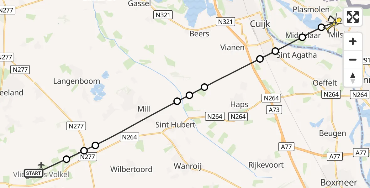 Routekaart van de vlucht: Lifeliner 3 naar Milsbeek, Rijksweg
