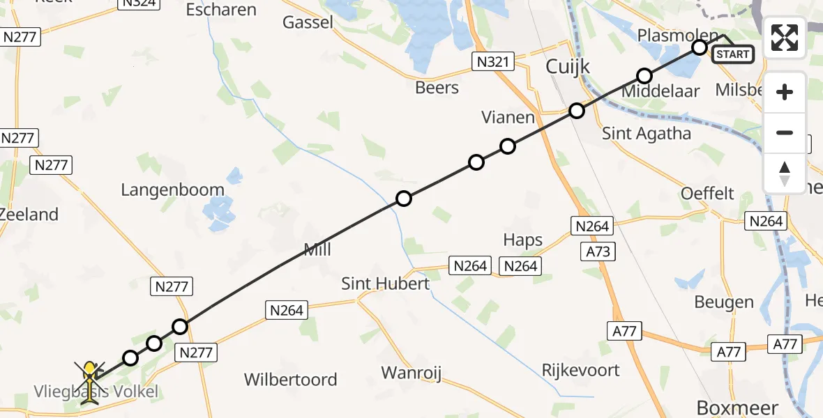 Routekaart van de vlucht: Lifeliner 3 naar Vliegbasis Volkel, Zeelandsedijk