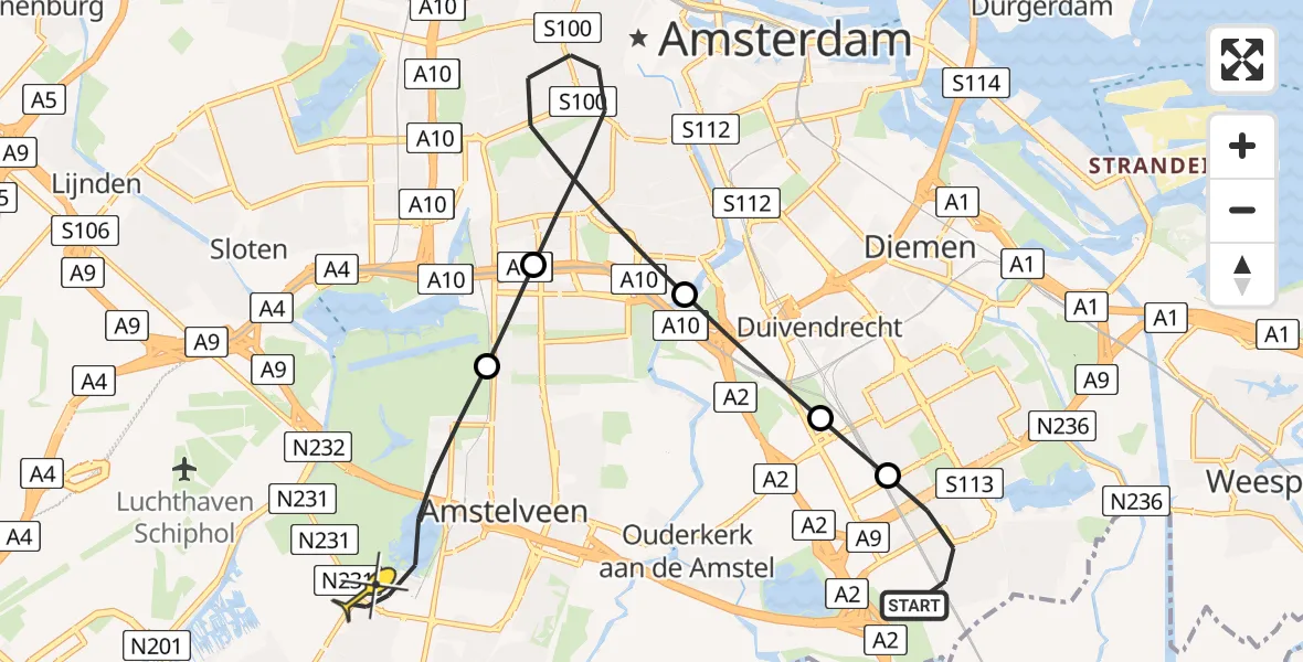 Routekaart van de vlucht: Lifeliner 1 naar Amstelveen, Legmeerdijk