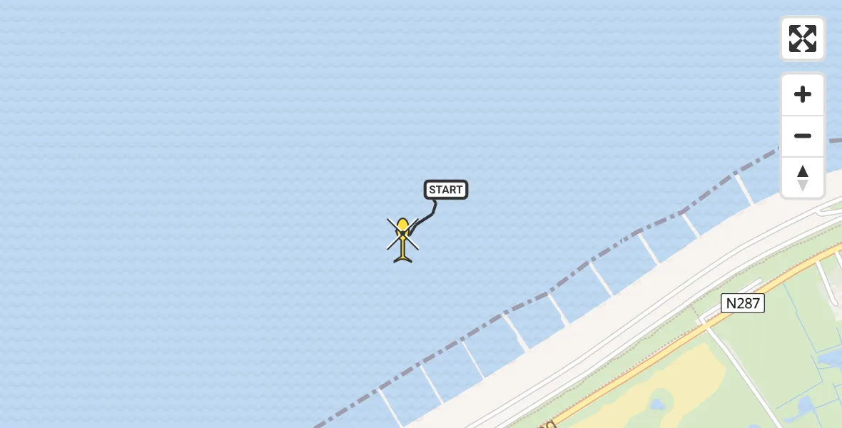 Routekaart van de vlucht: Kustwachthelikopter naar Vlissingen, Autostrand Westkapelle
