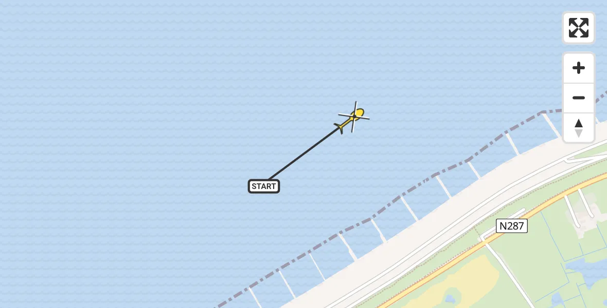 Routekaart van de vlucht: Kustwachthelikopter naar Vlissingen, Autostrand Westkapelle