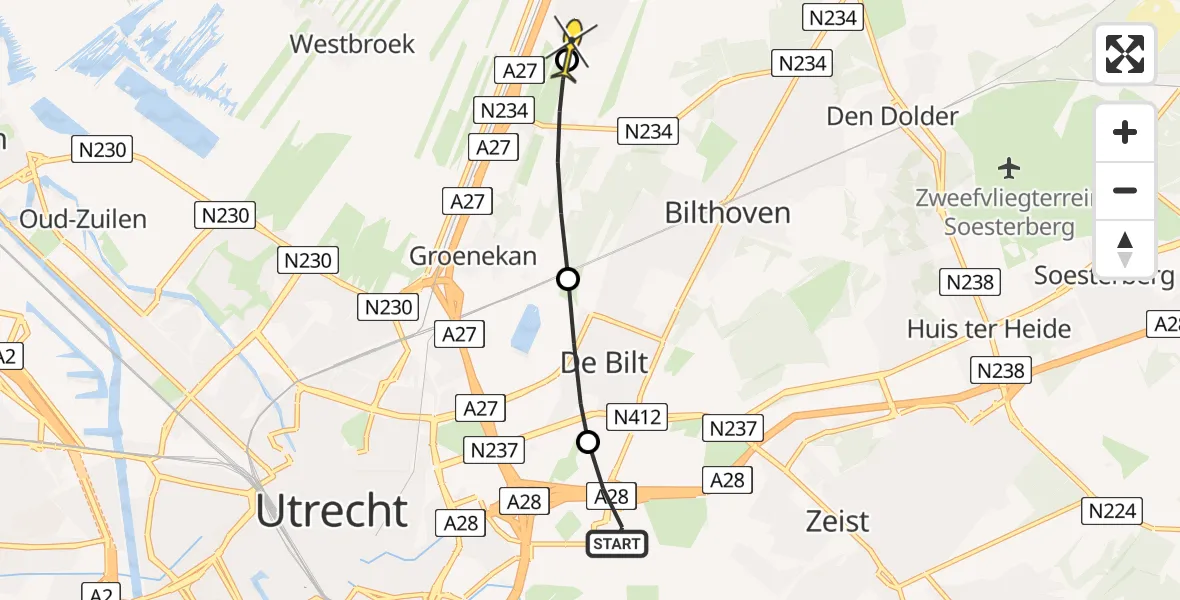 Routekaart van de vlucht: Lifeliner 1 naar Maartensdijk, Planetenlaan