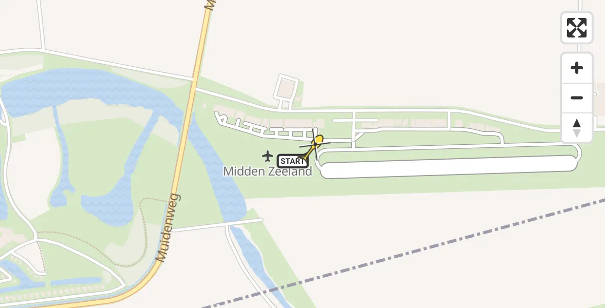 Routekaart van de vlucht: Kustwachthelikopter naar Vliegveld Midden-Zeeland, Calandweg