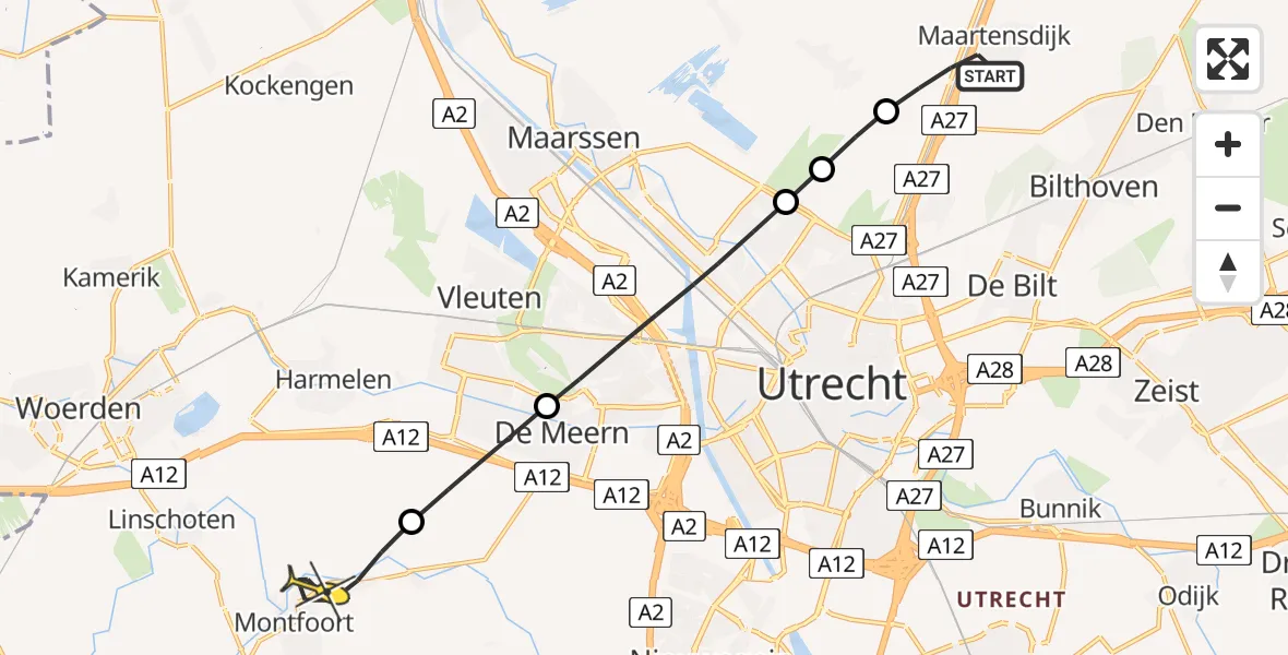 Routekaart van de vlucht: Lifeliner 1 naar Montfoort, Heeswijk