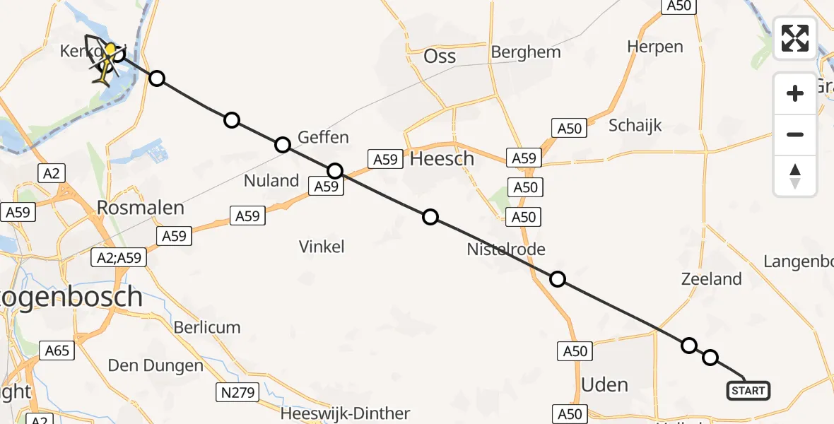 Routekaart van de vlucht: Lifeliner 3 naar Kerkdriel, Hoenzadrielsedijk
