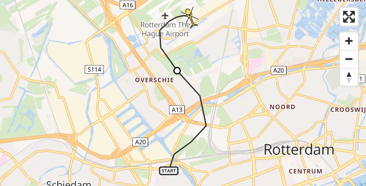 Routekaart van de vlucht: Lifeliner 2 naar Rotterdam The Hague Airport, Brandenburgbaan