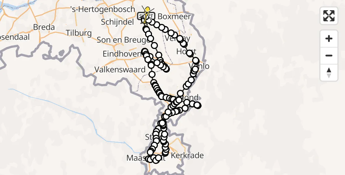 Routekaart van de vlucht: Politiehelikopter naar Vliegbasis Volkel, Zeelandsedijk