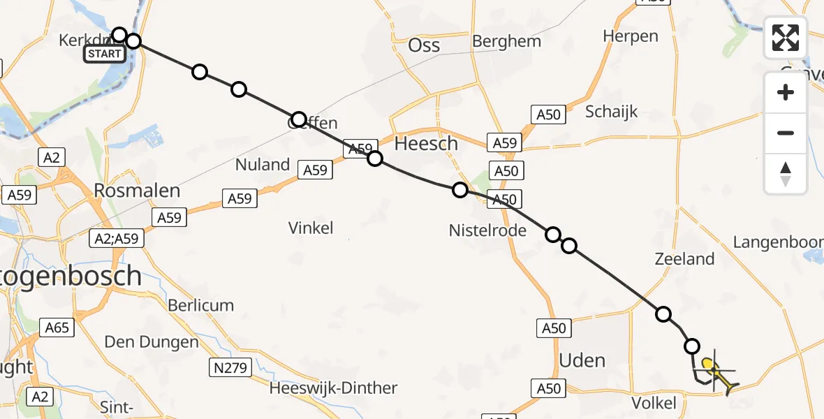 Routekaart van de vlucht: Lifeliner 3 naar Vliegbasis Volkel, Zeelandsedijk